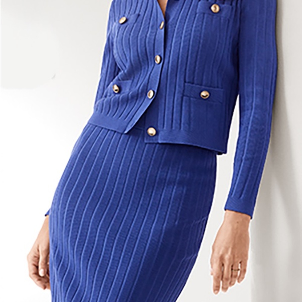Ann Taylor Ribbed Collared Pocket Cardigan and Skirt